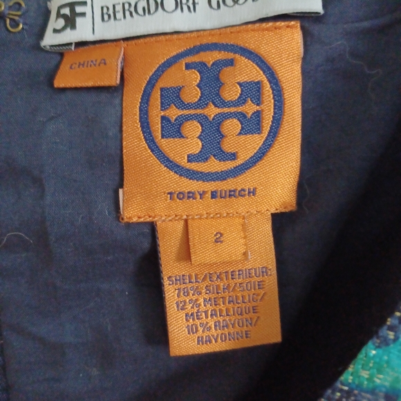 Tory Burch Black, Blue & Teal Sleeveless Silk Blend Fit & Flare Dress Si… - Picture 16 of 16